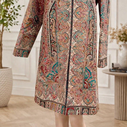 Kani Wool Jacket | Woven Kashmir Artwear, Black Multi, Knee Length