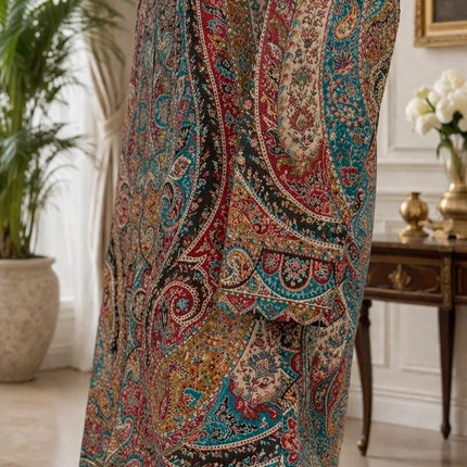 Kani Wool Jacket | Woven Kashmir Artwear, Black Multi, Knee Length