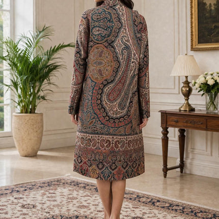 Kani Wool Jacket | Woven Kashmir Artwear, Black Multi, Knee Length