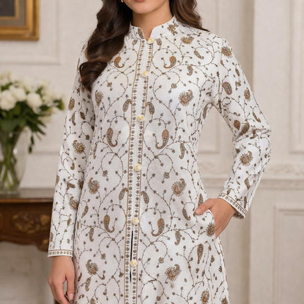 Kashmiri Kani Embroidered Wool Jacket | Size 42