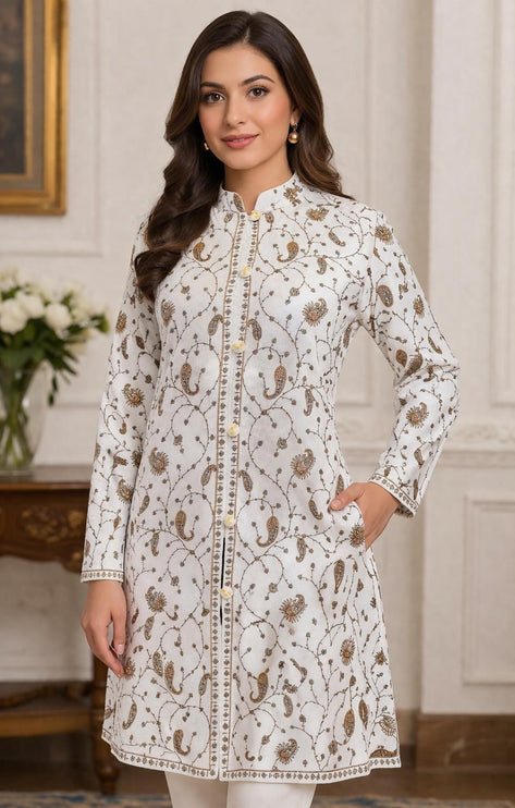Kashmiri Kani Embroidered Wool Jacket | Size 42