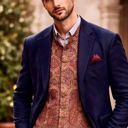 Mens Kani Pashmina Waistcoat, Woven Paisley, Size 44,46,48,50