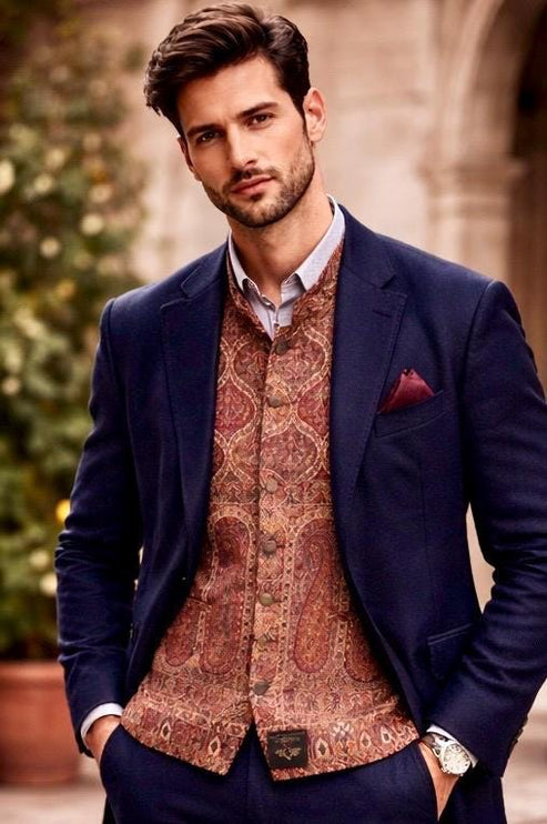 Mens Kani Pashmina Waistcoat, Woven Paisley, Size 44,46,48,50