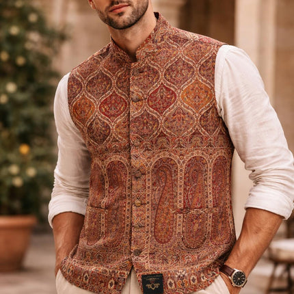 Mens Kani Pashmina Waistcoat, Woven Paisley, Size 44,46,48,50