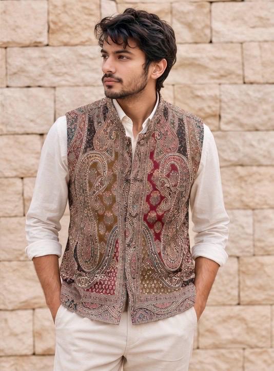 Kani Jamawar MENS WOVEN PAISLEY waistcoats, structured fit | Statement fashion wear| Size-46