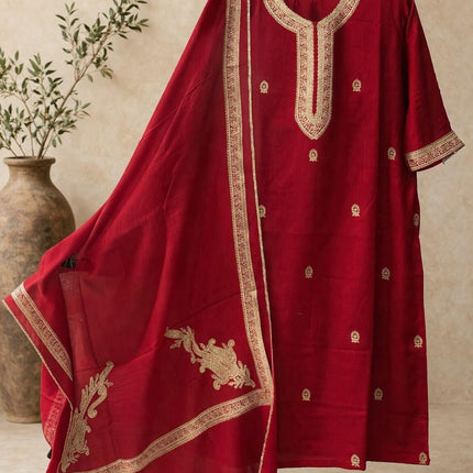 Kani Jamawar Wool Suit Set | Hand Tilla Work Kashmir Dress, Size 44