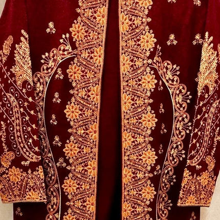 3 piece Kashmiri Woolen Set | Kashmiri Sozni Embroidered Jacket, Kurti, Pants (Size 40-42 Stretchable)