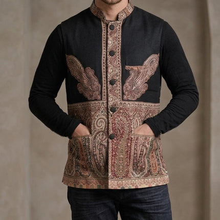 Mens Kani Pashmina Waistcoat, Woven Paisley, Slim Fit