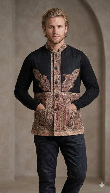 Mens Kani Pashmina Waistcoat, Woven Paisley, Slim Fit