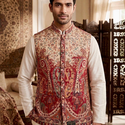 Mens Kani Pashmina Waistcoat, Woven Paisley