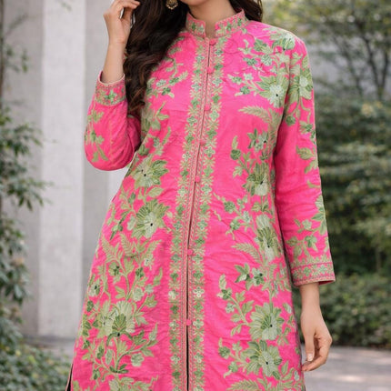 Aari Embroidered Tussar Silk Jacket | Kashmir Artwear Size 42