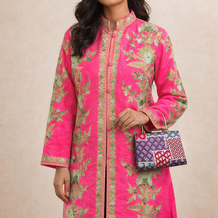 Aari Embroidered Tussar Silk Jacket | Kashmir Artwear Size 42