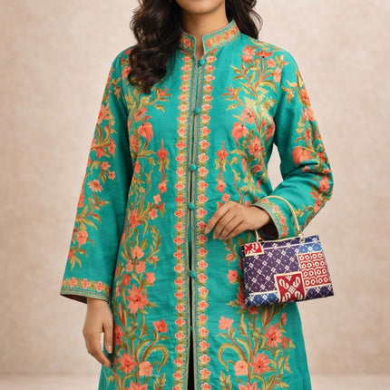 Aari Embroidered Tussar Silk Jacket | Kashmir Artwear Size 42