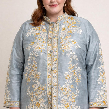 Aari Embroidered Tussar Silk Jacket | Kashmir Artwear Size 50