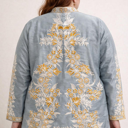 Aari Embroidered Tussar Silk Jacket | Kashmir Artwear Size 50