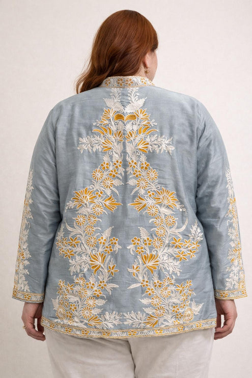 Aari Embroidered Tussar Silk Jacket | Kashmir Artwear Size 50