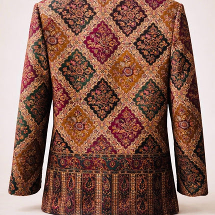 Mens Kani Jamawar Jamdani Jacket, Woven Paisley, Mandarin Collar