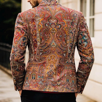 Mens Kani Jamawar Jamdani Jacket, Woven Paisley, Mandarin Collar