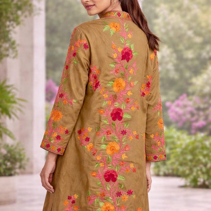 Kashmiri Wool Jacket | Handwoven Embroidered Artwear, Size 44