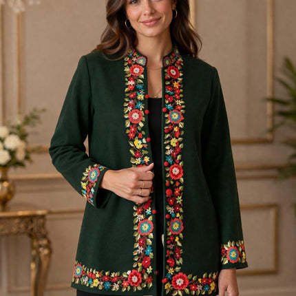 Handwoven Aari needle work Jacket | Kashmir Artwear | Pashmina | green  Size 42