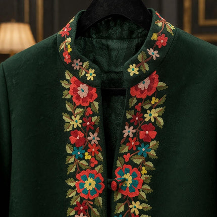 Handwoven Aari needle work Jacket | Kashmir Artwear | Pashmina | green  Size 42