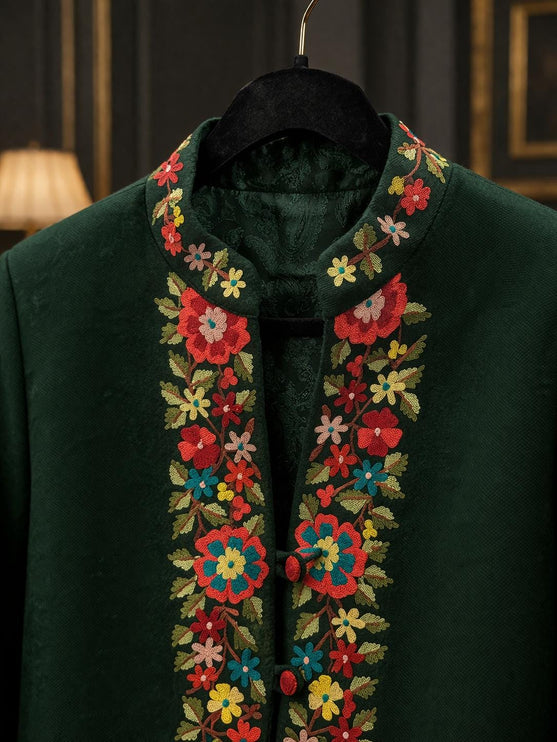 Handwoven Aari needle work Jacket | Kashmir Artwear | Pashmina | green  Size 42
