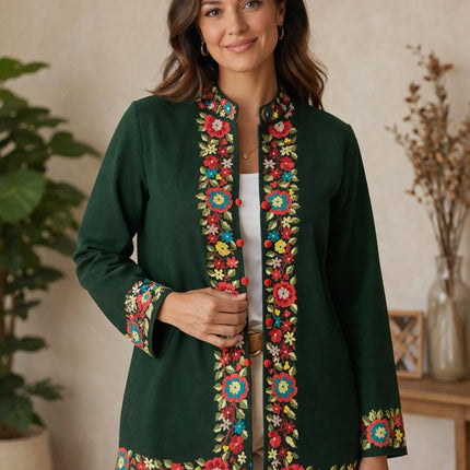 Handwoven Aari needle work Jacket | Kashmir Artwear | Pashmina | green  Size 42