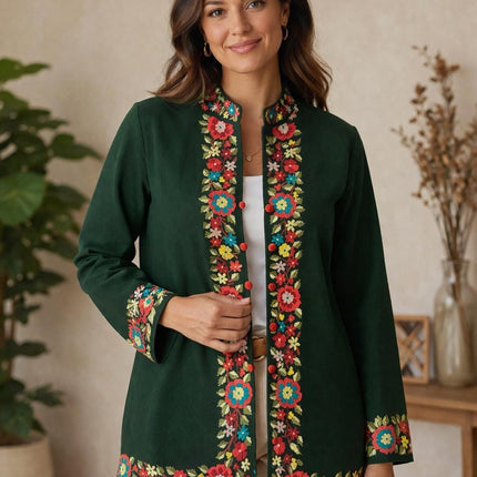 Handwoven Aari needle work Jacket | Kashmir Artwear | Pashmina | green Size 42