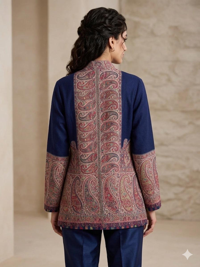 Kani Pashmina Jamawar Jacket, Women's Woven Paisley Coat, Size 44