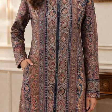 Kani Wool Jacket | Woven Kashmir Artwear, Navy Blue Statement Fashion Wear