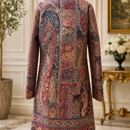Kani Wool Jacket | Woven Kashmir Artwear, Navy Blue Statement Fashion Wear