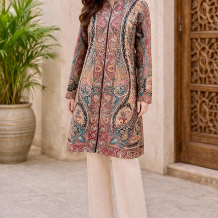 Kani Wool Jacket | Woven Kashmir Artwear, Black Multi, Knee Length