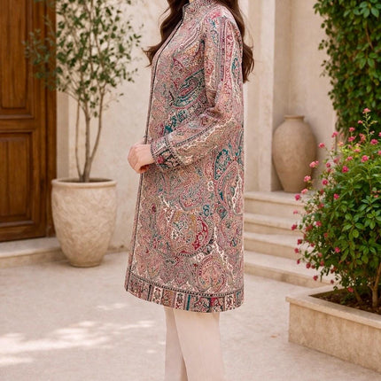 Kani Wool Jacket | Woven Kashmir Artwear, Black Multi, Knee Length