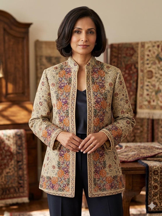 Kani Embroidered Wool Jacket | Kashmir Artwear, Size 44