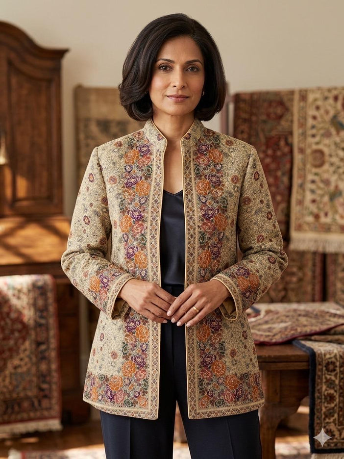 Kani Embroidered Wool Jacket | Kashmir Artwear, Size 44