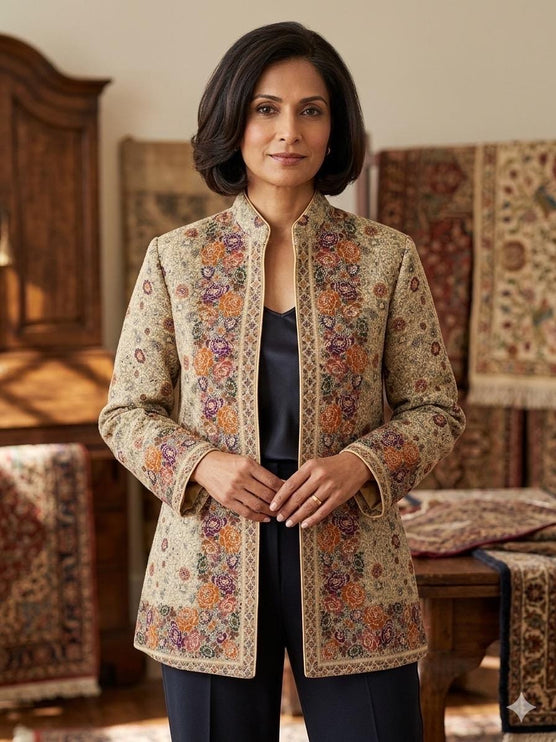 Kani Wool Jacket | Size 40,46. Floral Jari Artwear