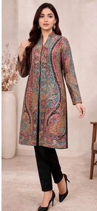 Kani Wool Jacket | Woven Kashmir Artwear, Black Multi, Knee Length