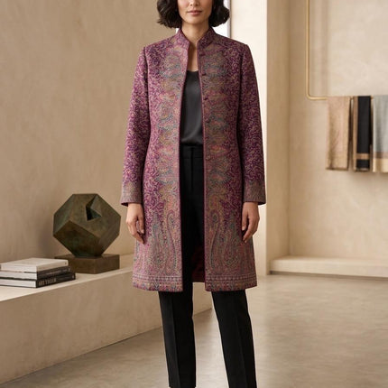 Paisley Brocade Coat, Vintage Style Long  Size 46
