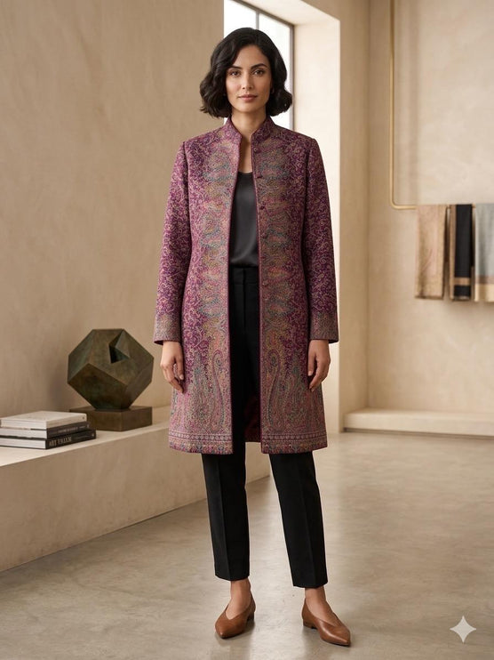 Paisley Brocade Coat, Vintage Style Long  Size 46
