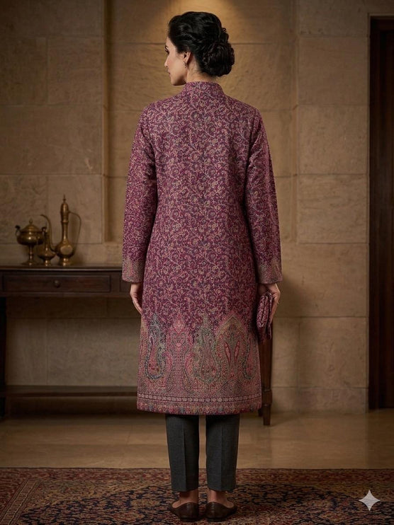 Paisley Brocade Coat, Vintage Style Long Size 46