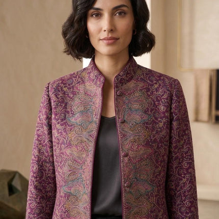 Paisley Brocade Coat, Vintage Style Long  Size 46