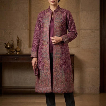 Paisley Brocade Coat, Vintage Style Long  Size 46