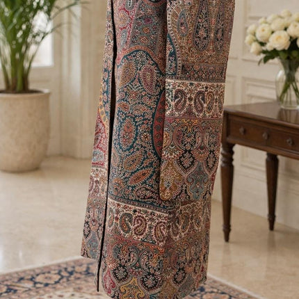Kani Wool Jacket | Woven Kashmir Artwear, Black Multi, Knee Length