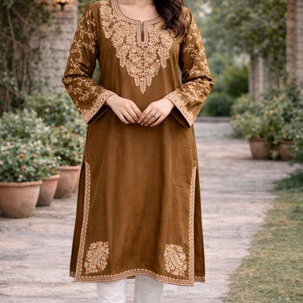 Handmade Kashmiri Wool Pheran | Aari Embroidered Boho Jacket