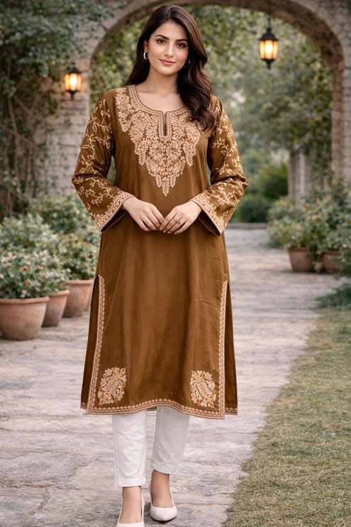 Handmade Kashmiri Wool Pheran | Aari Embroidered Boho Jacket