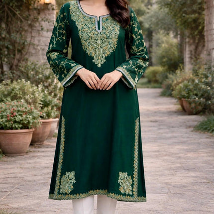 Handmade Kashmiri Wool Pheran | Aari Embroidered Boho Jacket