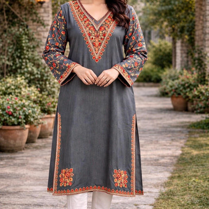 Handmade Kashmiri Wool Pheran | Aari Embroidered Boho Jacket