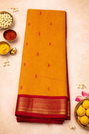 Handloom Cotton Gadhwal Saree | Resham Motifs l Zari Border & Pallu