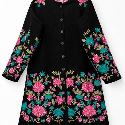 Hand made| Papier Macie(paper mache) Pashmina Jacket | Kashmir Designer Artwear | Black  Size 42