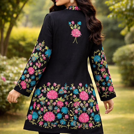 Hand made| Papier Macie(paper mache) Pashmina Jacket | Kashmir Designer Artwear | Black  Size 42